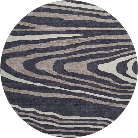 8' Black Taupe And Beige Woodland Lodge Washable Round Rug With UV Protection Photo 1