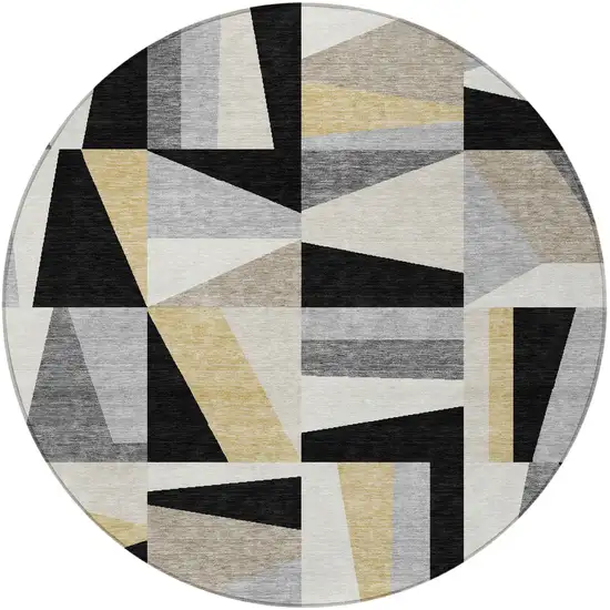 8' Black Wheat And Ivory Round Geometric Washable Indoor Outdoor Area Rug Photo 4