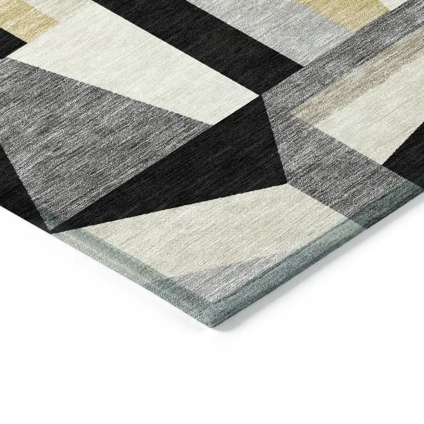 8' Black Wheat And Ivory Round Geometric Washable Indoor Outdoor Area Rug Photo 6