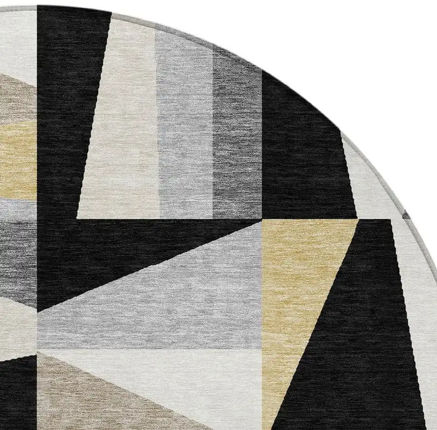 8' Black Wheat And Ivory Round Geometric Washable Indoor Outdoor Area Rug Photo 7