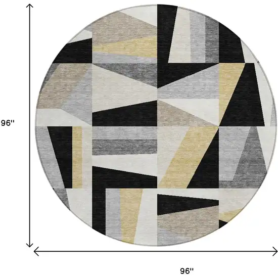 8' Black Wheat And Ivory Round Geometric Washable Indoor Outdoor Area Rug Photo 3