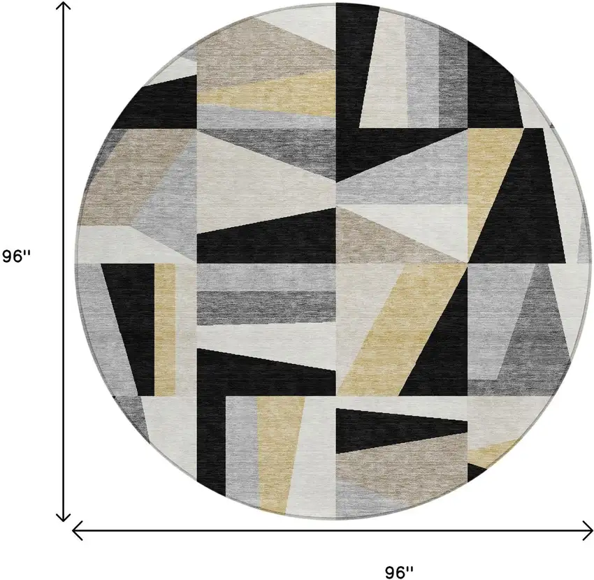 8' Black Wheat And Ivory Round Geometric Washable Indoor Outdoor Area Rug Photo 3
