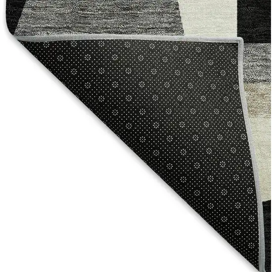 8' Black Wheat And Ivory Round Geometric Washable Indoor Outdoor Area Rug Photo 5