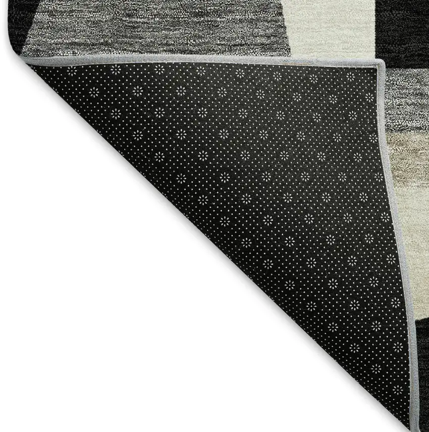 8' Black Wheat And Ivory Round Geometric Washable Indoor Outdoor Area Rug Photo 5
