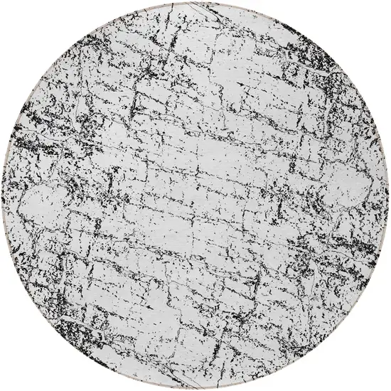 8' Black White And Gray Round Abstract Washable Indoor Outdoor Area Rug Photo 4