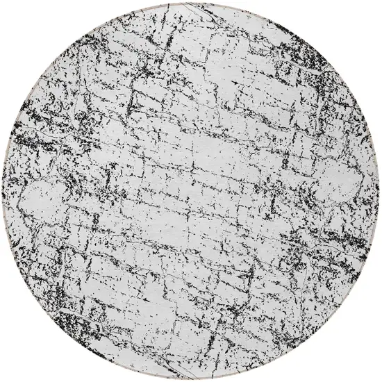8' Black White And Gray Round Abstract Washable Indoor Outdoor Area Rug Photo 4