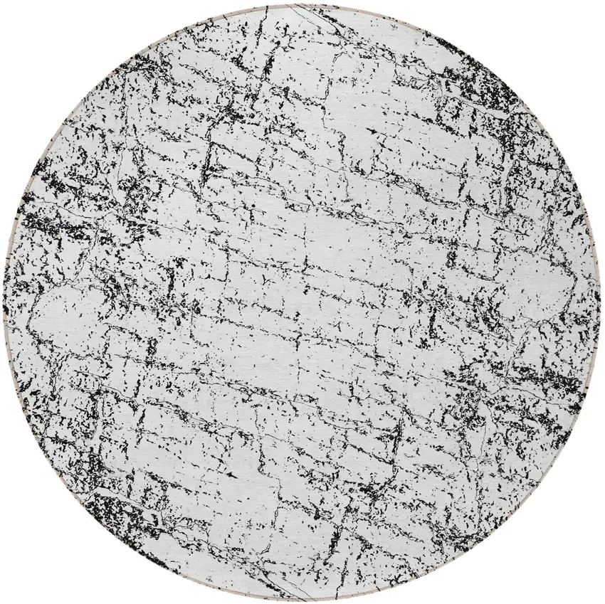 8' Black White And Gray Round Abstract Washable Indoor Outdoor Area Rug Photo 4