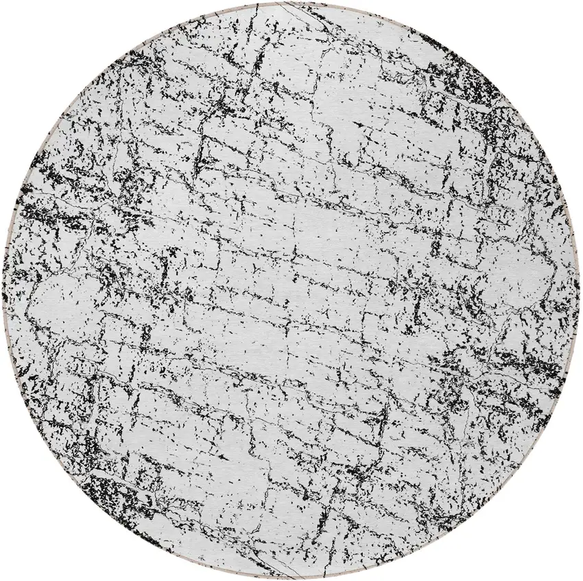 8' Black White And Gray Round Abstract Washable Indoor Outdoor Area Rug Photo 4