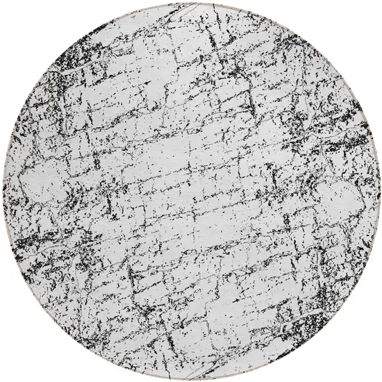 8' Black White And Gray Round Abstract Washable Indoor Outdoor Area Rug Photo 2