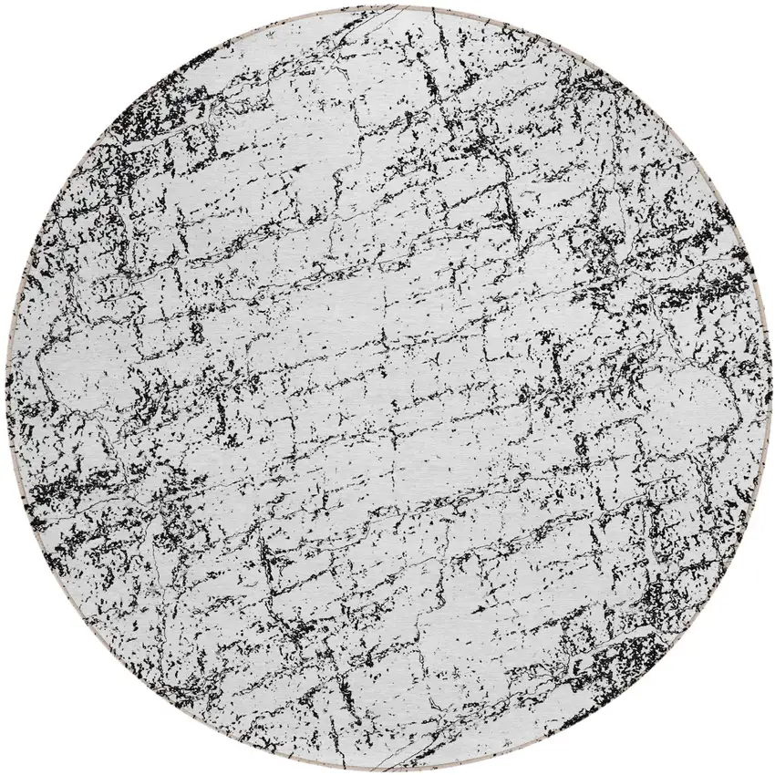 8' Black White And Gray Round Abstract Washable Indoor Outdoor Area Rug Photo 2