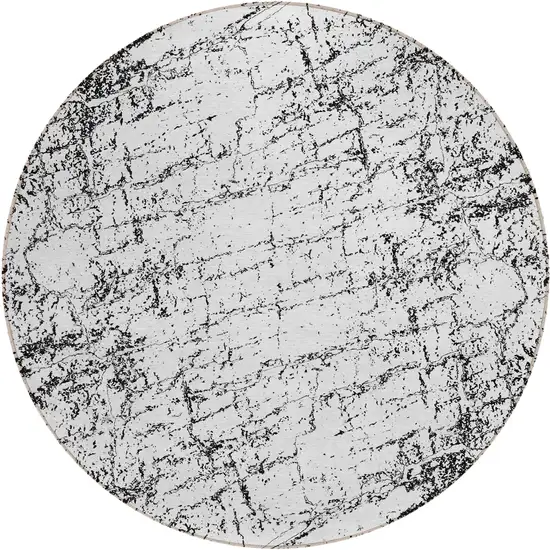 8' Black White And Gray Round Abstract Washable Indoor Outdoor Area Rug Photo 2