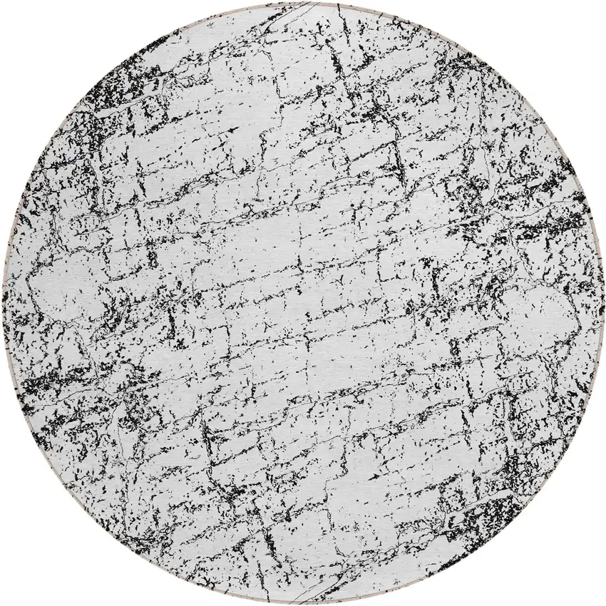 8' Black White And Gray Round Abstract Washable Indoor Outdoor Area Rug Photo 2