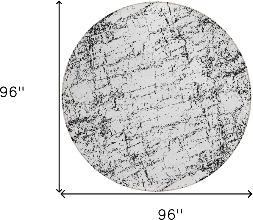 8' Black White And Gray Round Abstract Washable Indoor Outdoor Area Rug Photo 3