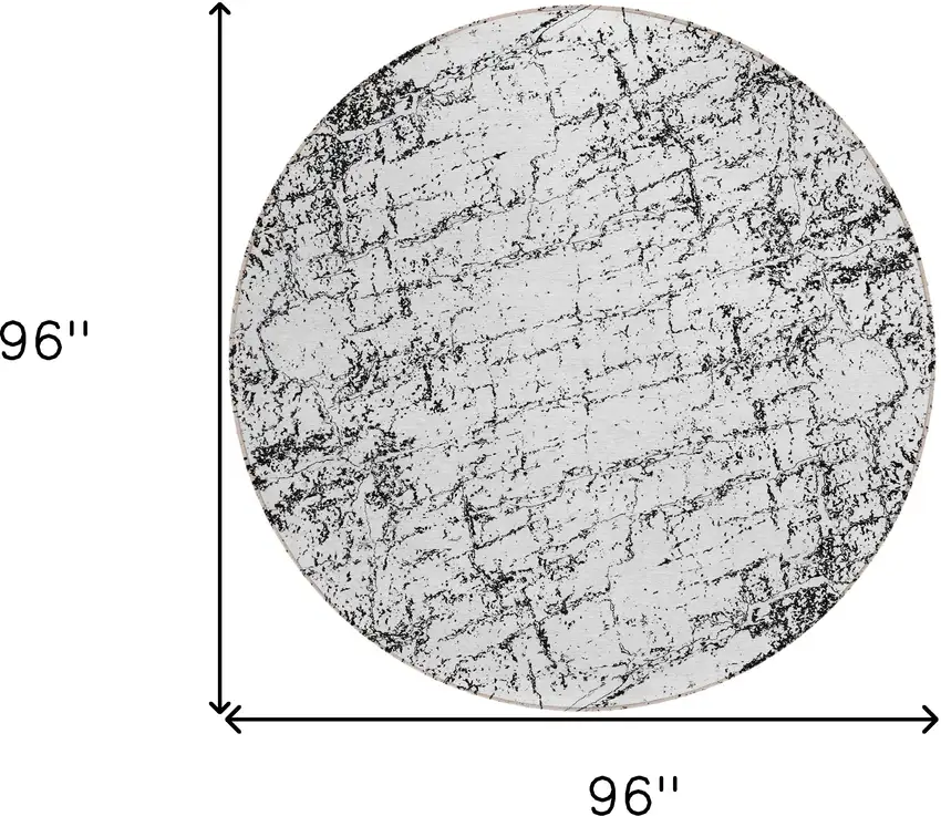 8' Black White And Gray Round Abstract Washable Indoor Outdoor Area Rug Photo 3