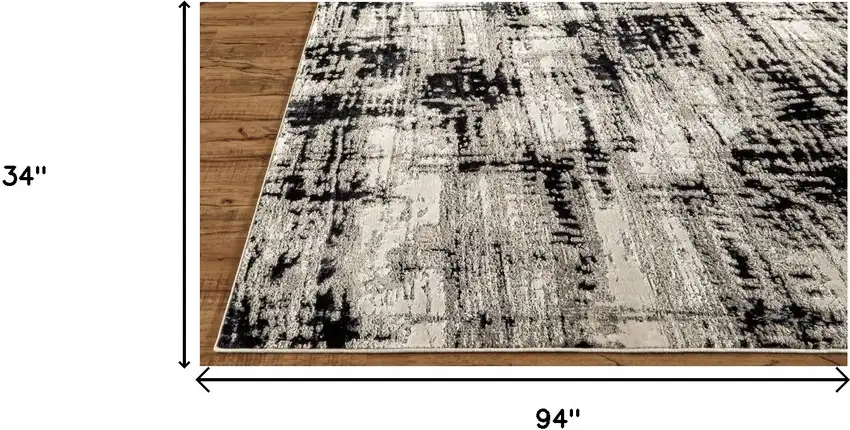 8' Black White And Gray Runner Rug Photo 5