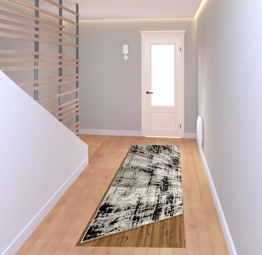 8' Black White And Gray Runner Rug Photo 2