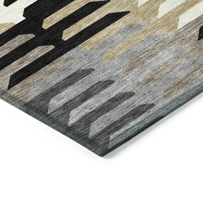 8' Black White And Wheat Round Geometric Washable Indoor Outdoor Area Rug Photo 6