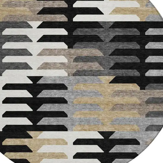 8' Black White And Wheat Round Geometric Washable Indoor Outdoor Area Rug Photo 7