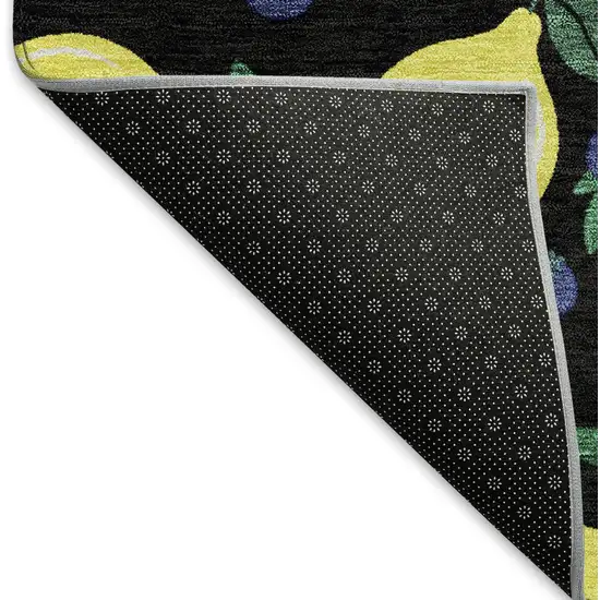 8' Black Yellow And Blue Round Lemons Washable Indoor Outdoor Area Rug Photo 6
