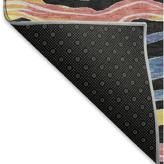 8' Black Yellow Blue And Pink Striped Washable Area Rug With UV Protection Photo 6