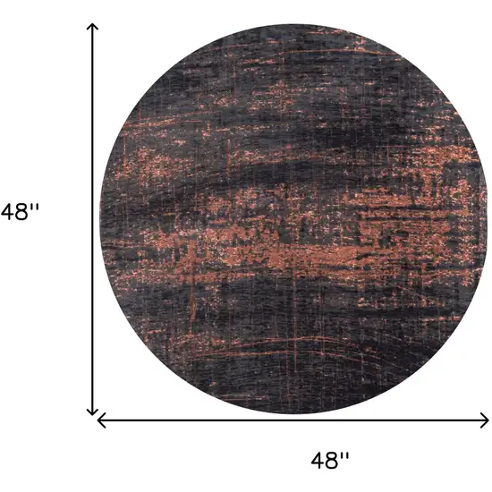 5' Black and Gold Round Abstract Non Skid Area Rug Photo 3