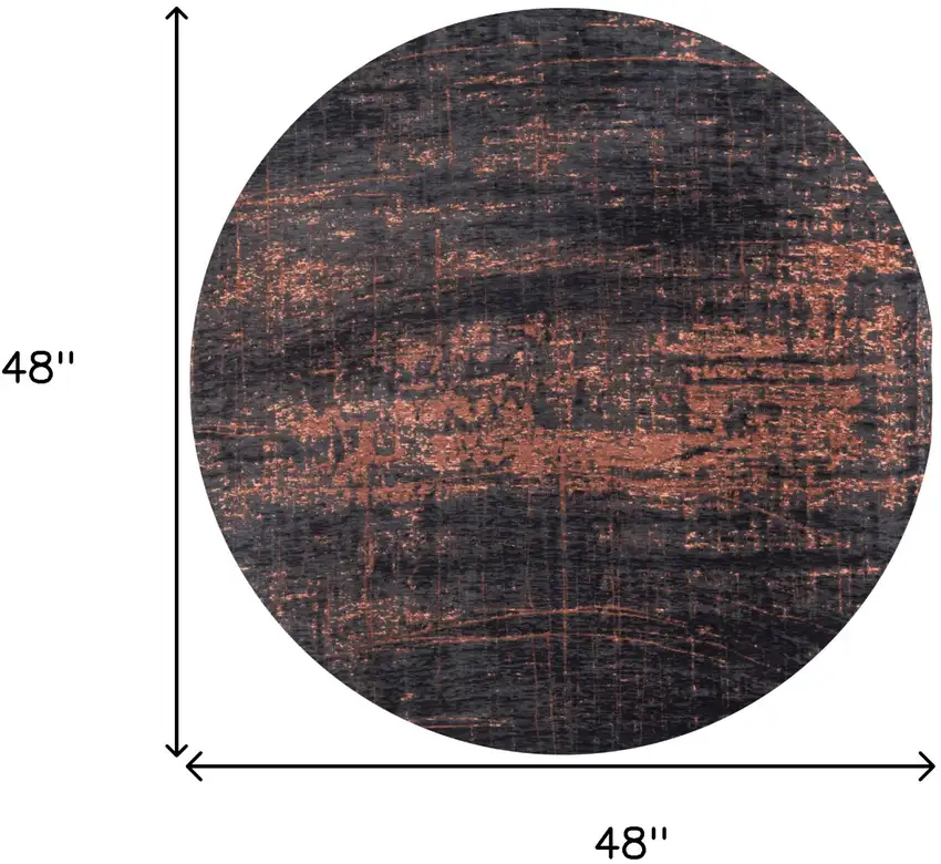 5' Black and Gold Round Abstract Non Skid Area Rug Photo 3