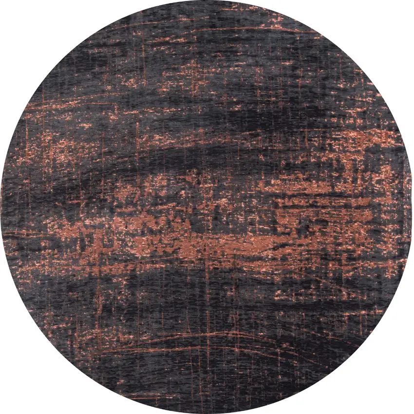 5' Black and Gold Round Abstract Non Skid Area Rug Photo 2
