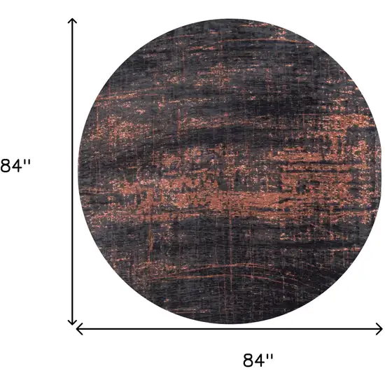 8' Black and Gold Round Abstract Non Skid Area Rug Photo 3