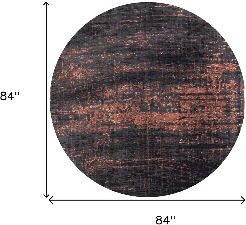 8' Black and Gold Round Abstract Non Skid Area Rug Photo 3