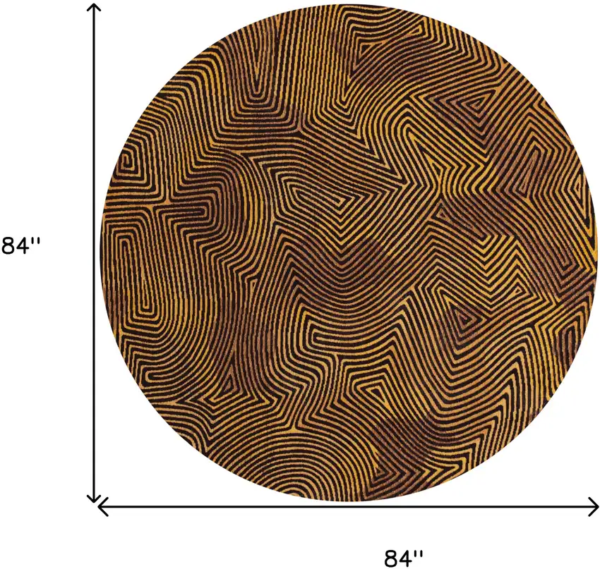 8' Black and Gold Round Abstract Non Skid Area Rug Photo 3