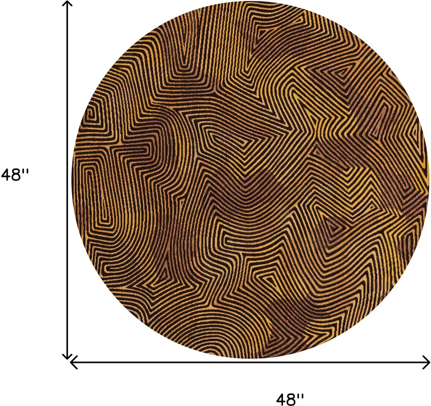 5' Black and Gold Round Abstract Non Skid Area Rug Photo 3