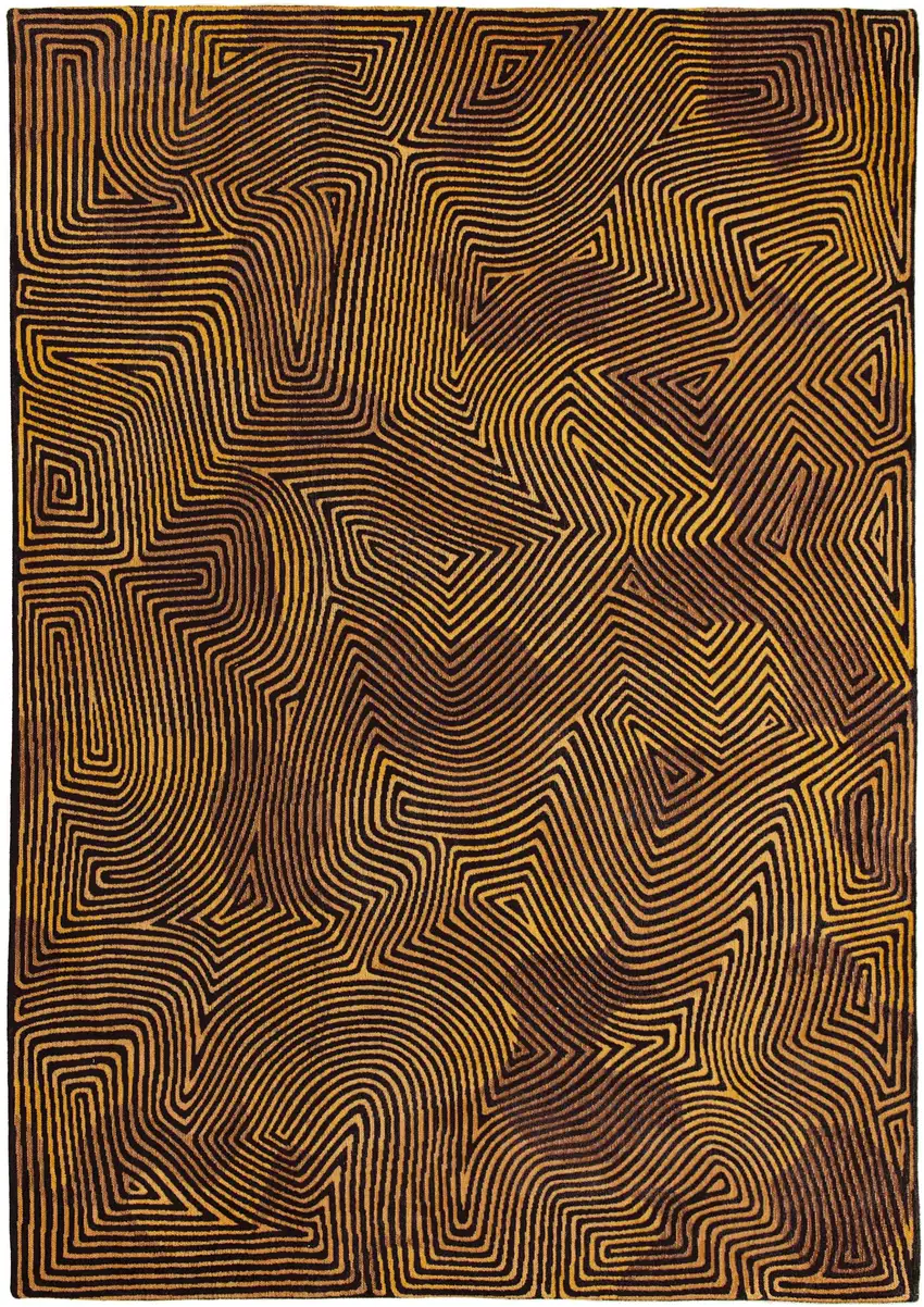 5' Black and Gold Round Abstract Non Skid Area Rug Photo 4