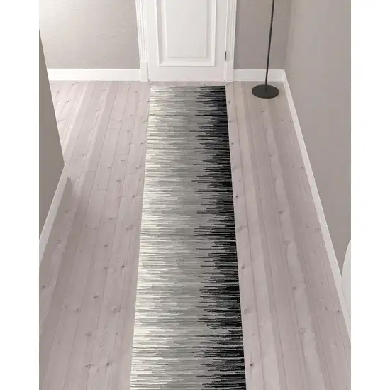 13' Black and Gray Abstract Power Loom Runner Rug Photo 2
