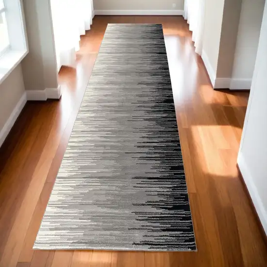 13' Black and Gray Abstract Power Loom Runner Rug Photo 1