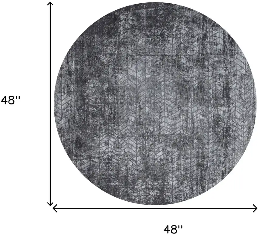 5' Black and Gray Round Chevron Non Skid Area Rug Photo 3