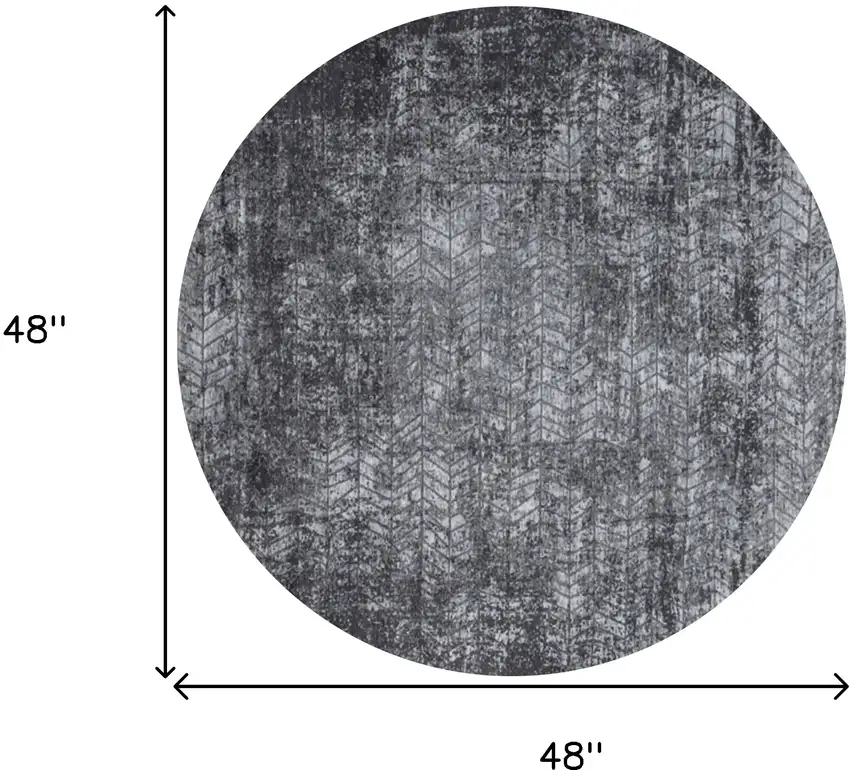 5' Black and Gray Round Chevron Non Skid Area Rug Photo 3
