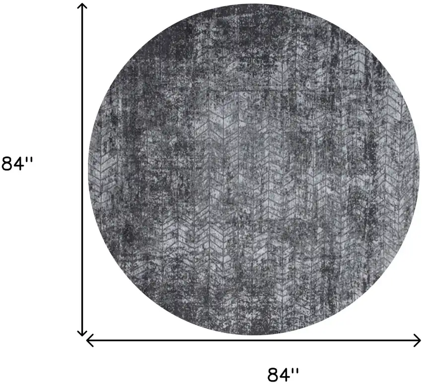 8' Black and Gray Round Chevron Non Skid Area Rug Photo 3