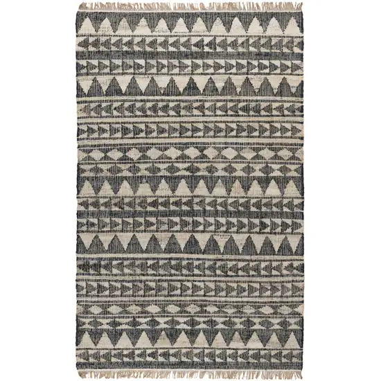 8' Black and Ivory Geometric Hand Woven Runner Rug With Fringe Photo 5