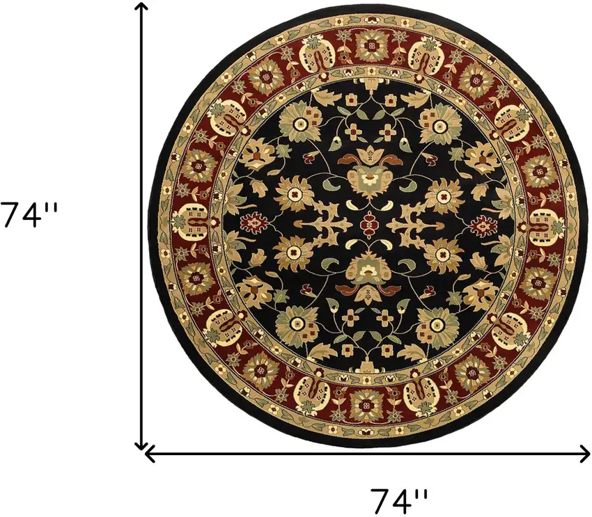 6' Black and Red Round Floral Area Rug Photo 3