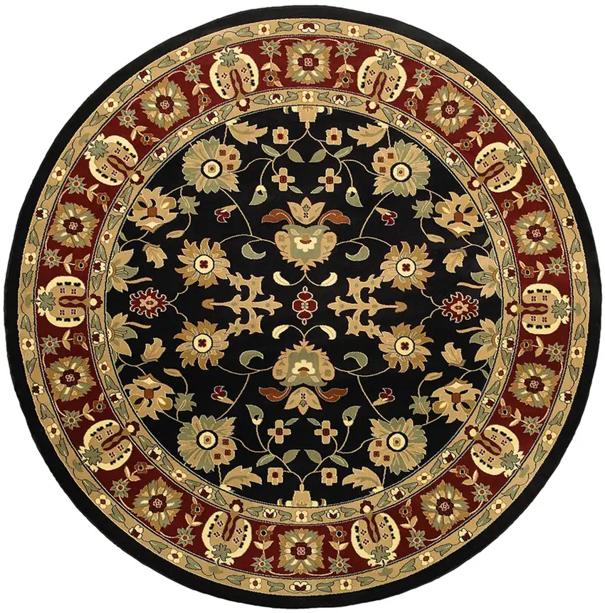 6' Black and Red Round Floral Area Rug Photo 2