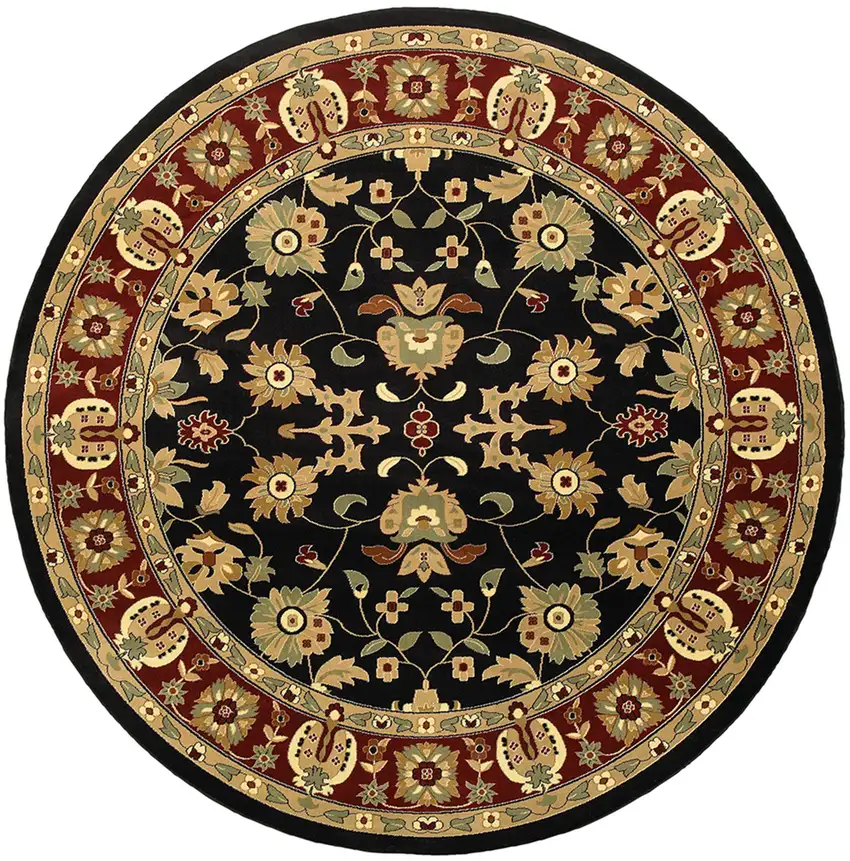 6' Black and Red Round Floral Area Rug Photo 5