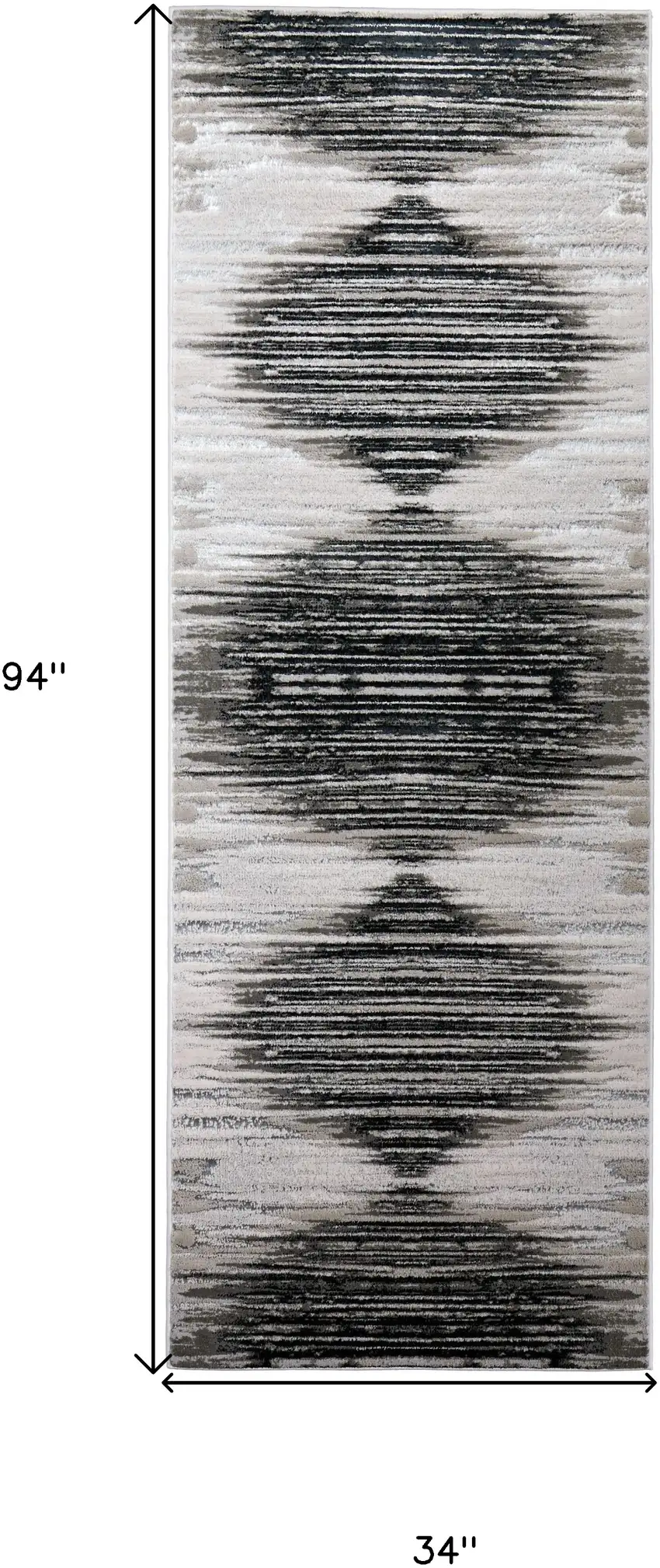 8' Black and Silver Geometric Power Loom Runner Rug Photo 3