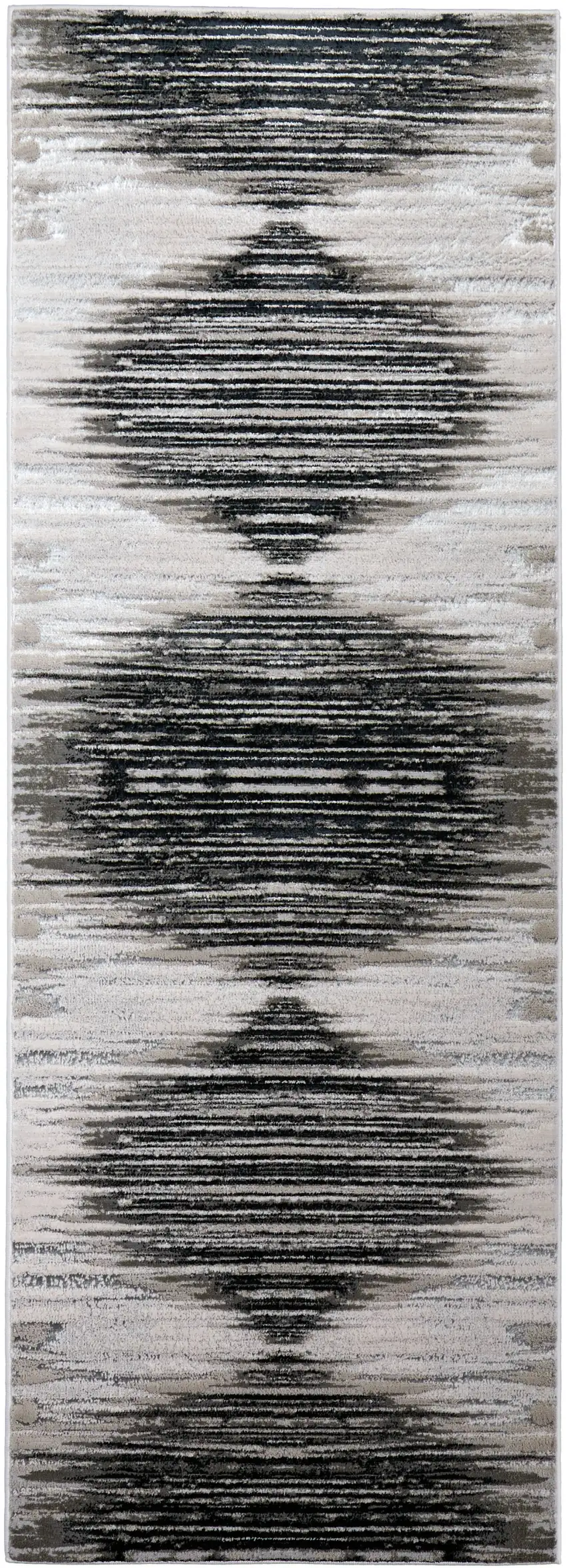 8' Black and Silver Geometric Power Loom Runner Rug Photo 2