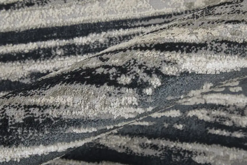 8' Black and Silver Geometric Power Loom Runner Rug Photo 6