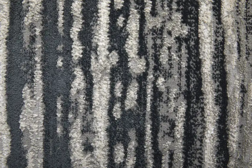 8' Black and Silver Geometric Power Loom Runner Rug Photo 7
