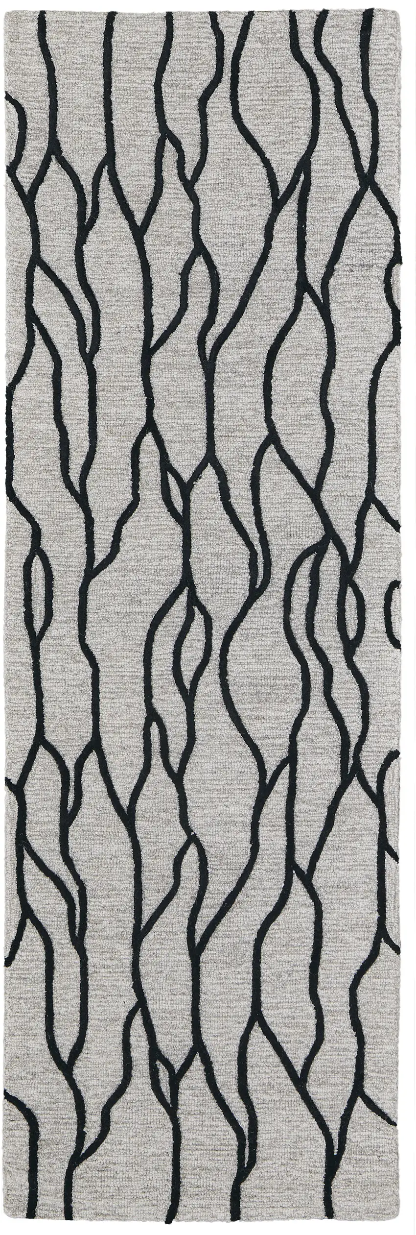 8' Black and Taupe Abstract Hand Tufted Runner Rug Photo 2