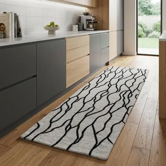 8' Gray And Black Abstract Hand Tufted Runner Rug Photo 1