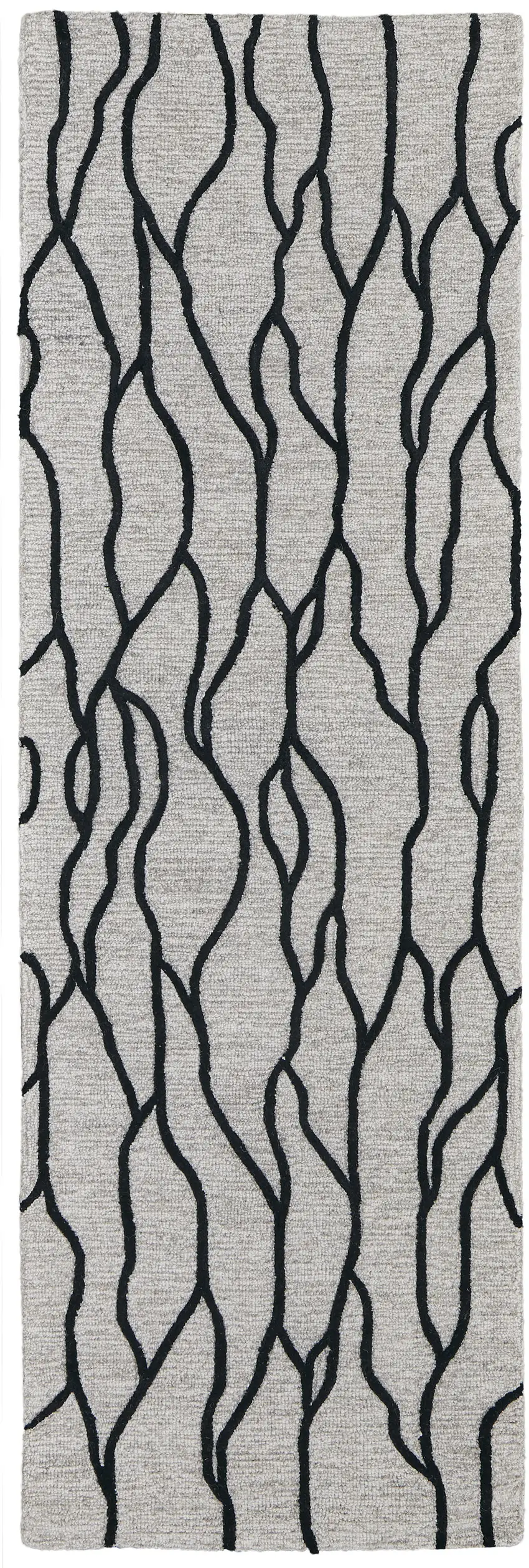 8' Black and Taupe Abstract Hand Tufted Runner Rug Photo 4