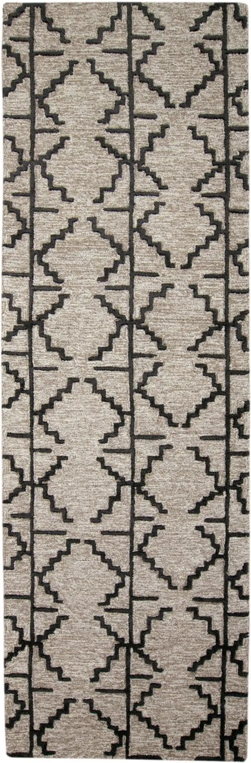 8' Black and Taupe Geometric Hand Tufted Runner Rug Photo 4