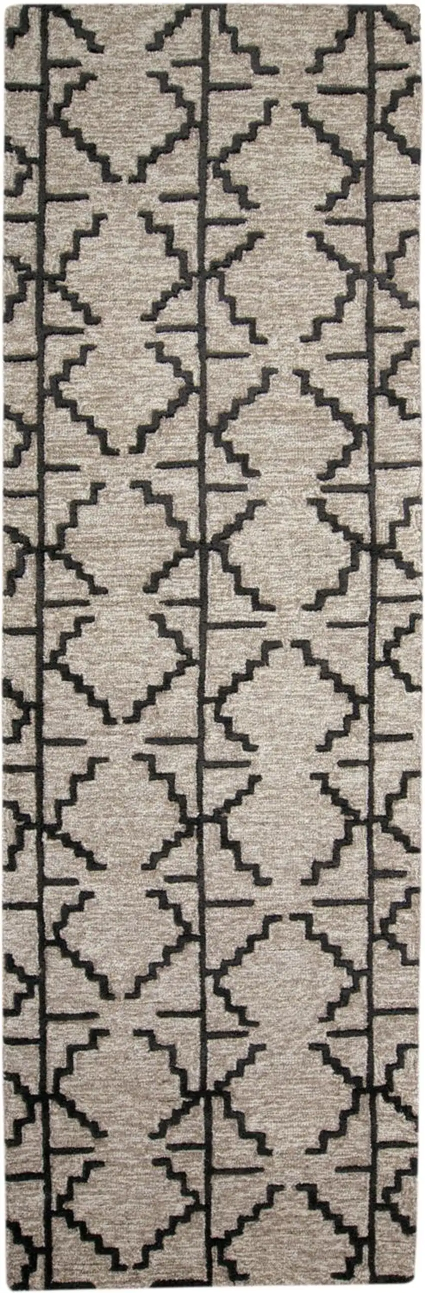 8' Black and Taupe Geometric Hand Tufted Runner Rug Photo 2